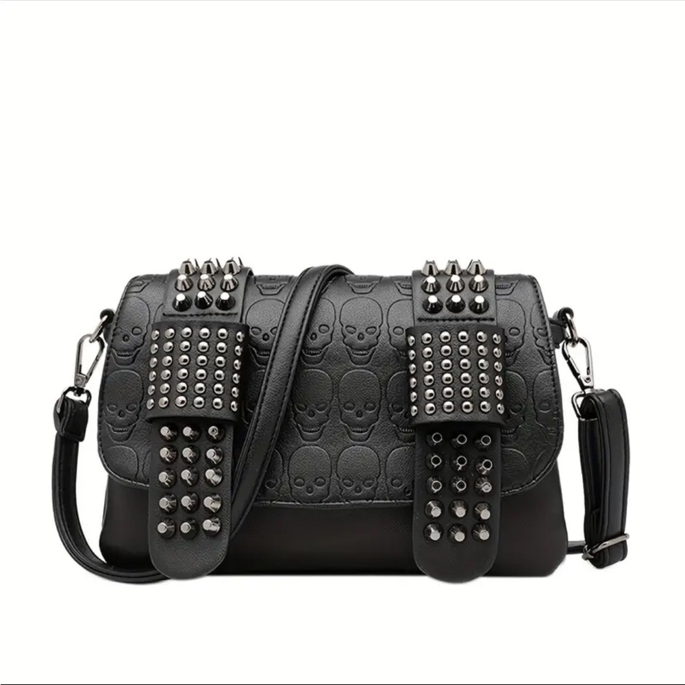 Studded Black Skull Crossbody Purse, Skull Purse, Skull Bag